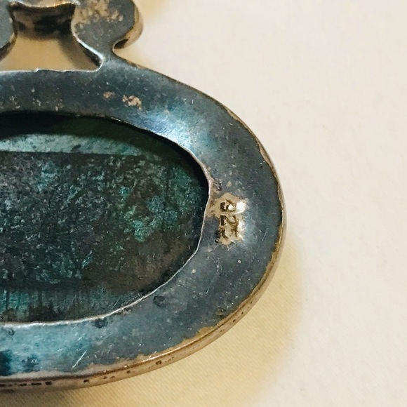 Antique Pendant - Malachite and Sterling Silver - Picture 4 of 4